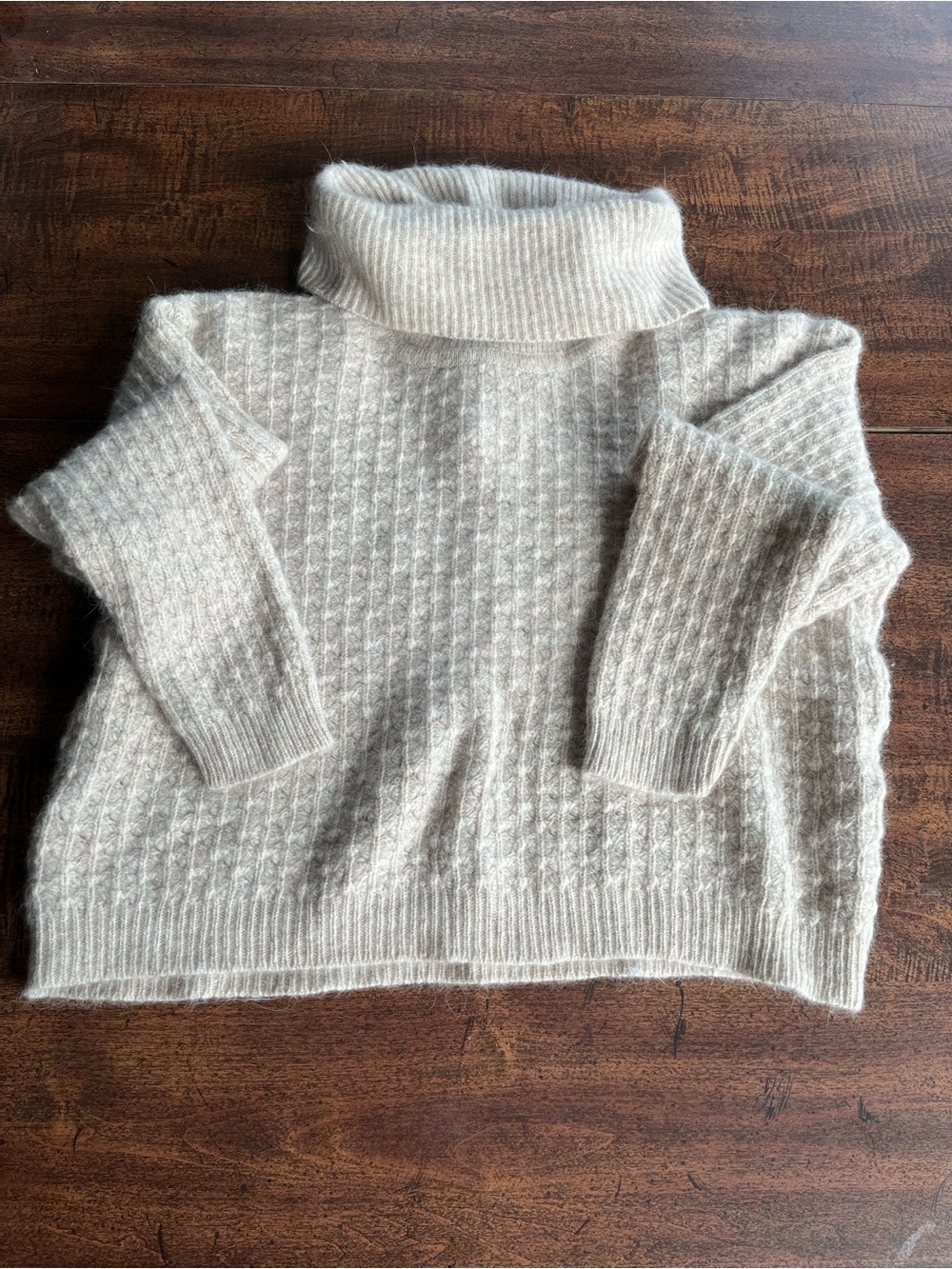 Vintage Jeanne Pierre Women’s Wool Angora Turtleneck Sweater Beige Med Luxury